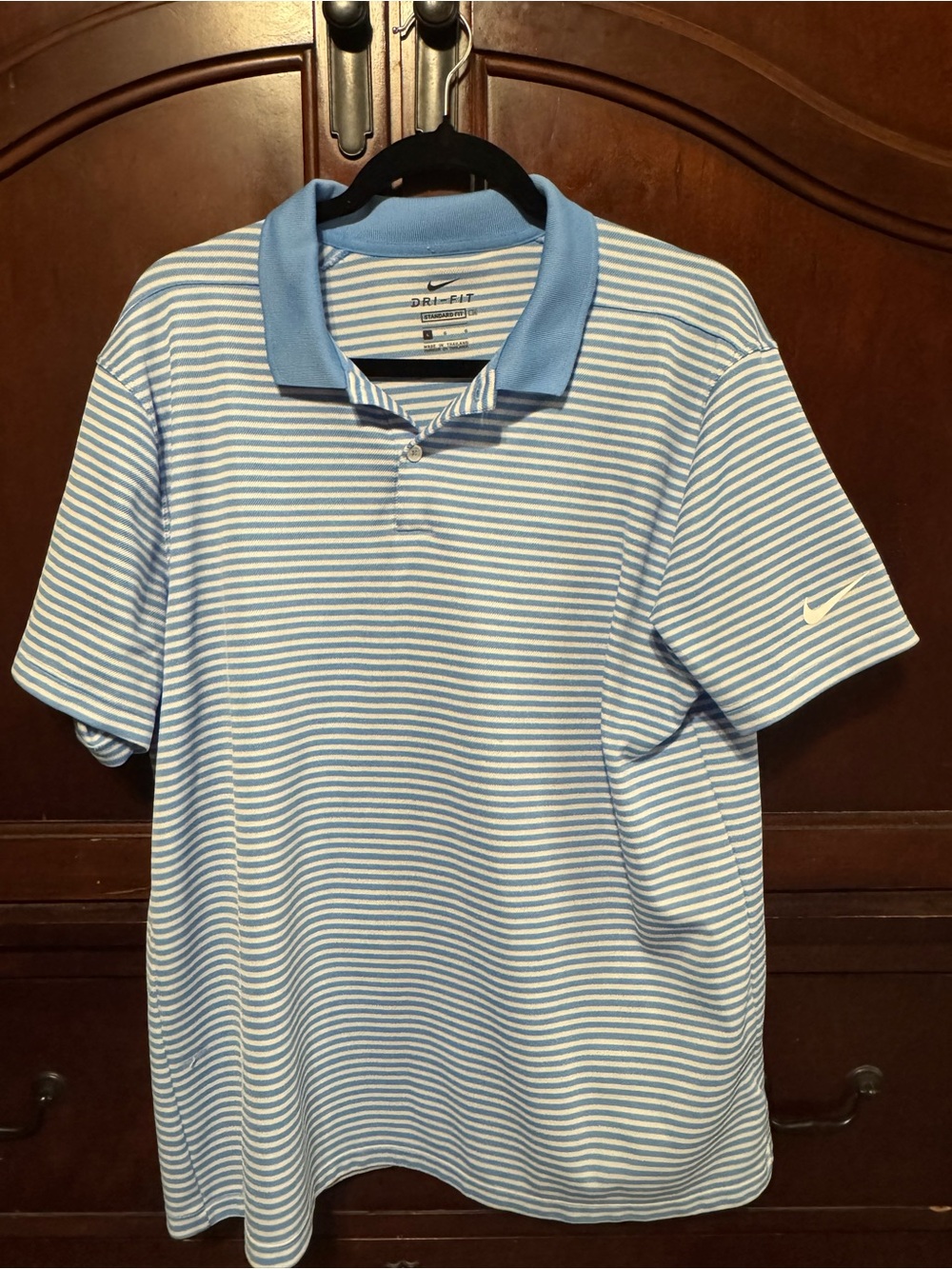 Nike Light Blue and White Striped Polo Shirt - Men's
